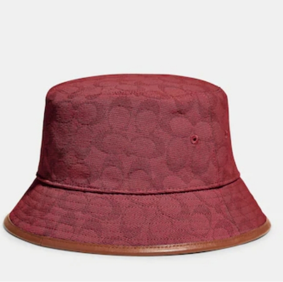 COACH SIGNATURE JACQUARD BUCKET HAT IN COLOR: CRIMSON - Picture 1 of 2